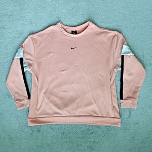 Nike Sweatshirt Women's L Pink  Center Check Swoosh Crewneck Black Tag Pockets